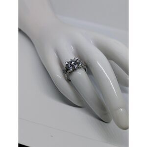 CZ Cluster Ring Size 7 White Gold Plated Split Shank Statement Cocktail Ring